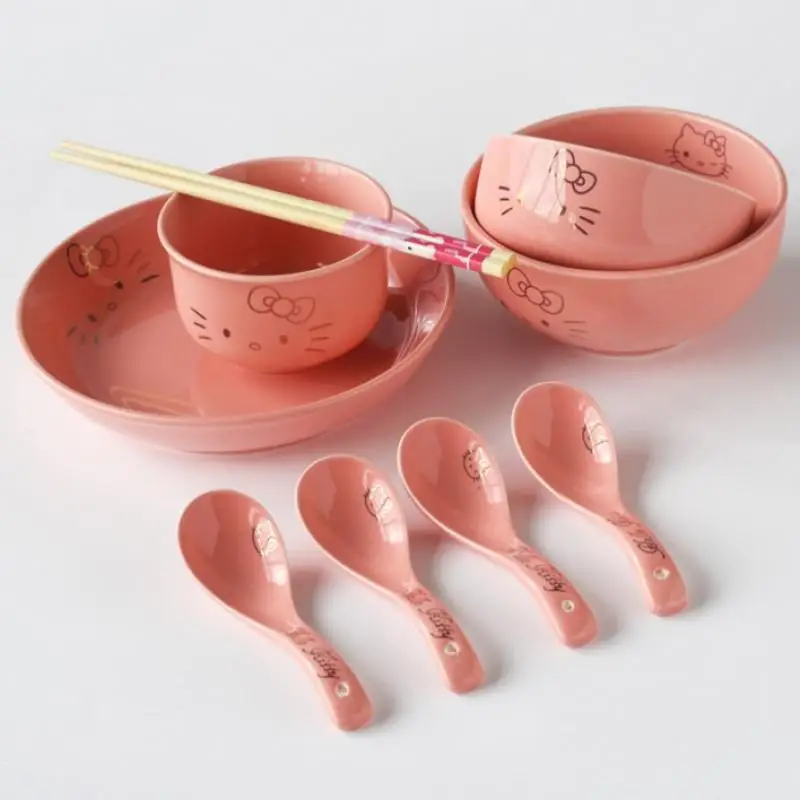 

Sanrios Kittys Cartoon Kawaii Cute Japanese and Korean Style Ceramic Bowl Creative Cartoon Tableware High Face Value