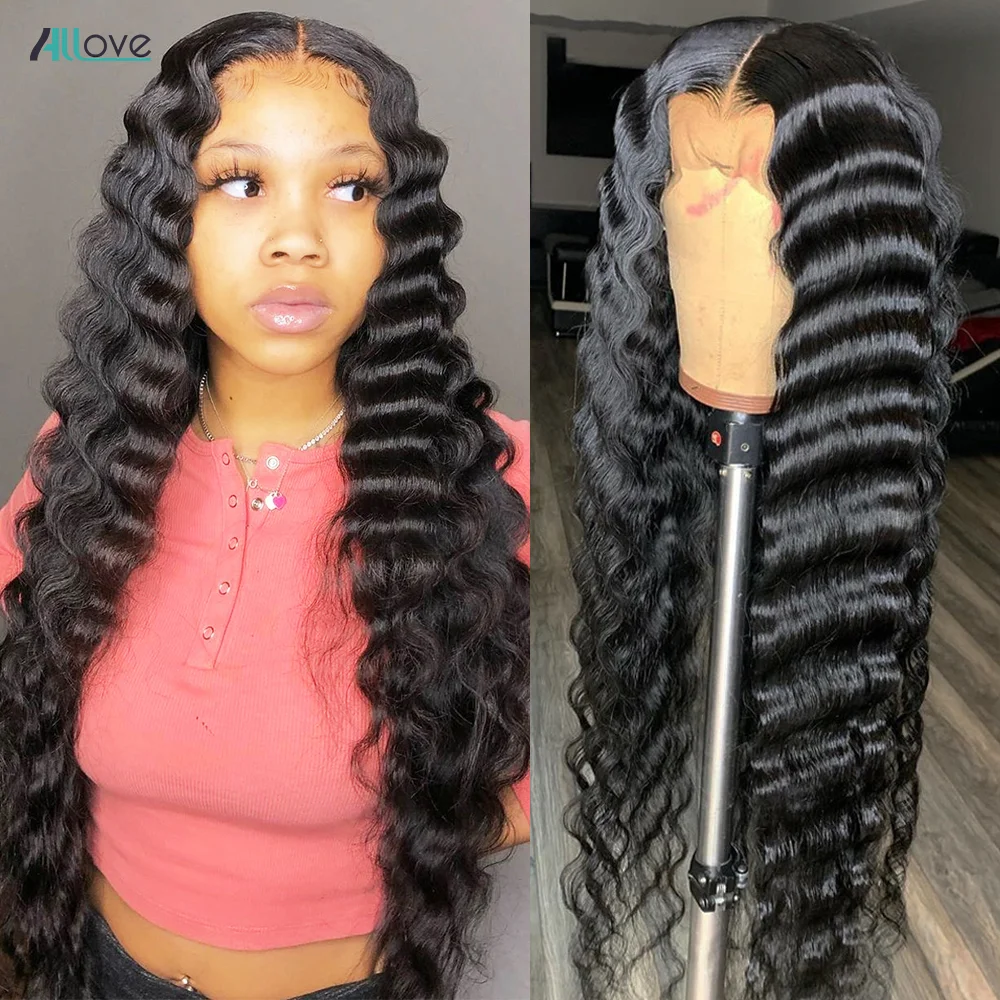 

Allove 250 Density Loose Deep Wave Wig 13x4 Transparent Lace Front Wig 30 Inch Brazilian Remy 4x4 Lace Closure Wigs For Women