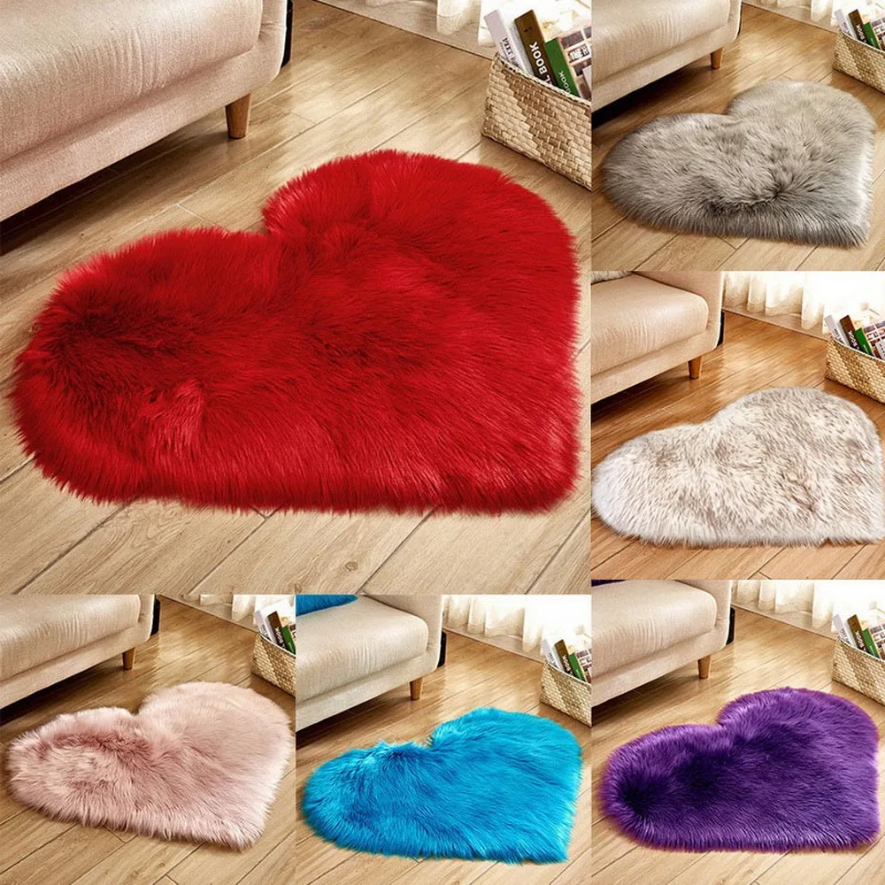 

Carpet Love Heart Rugs Plush Artificial Wool Sheepskin Hairy Carpet Faux Floor Mat Fur Plain Fluffy Soft Area Rug Tapetes