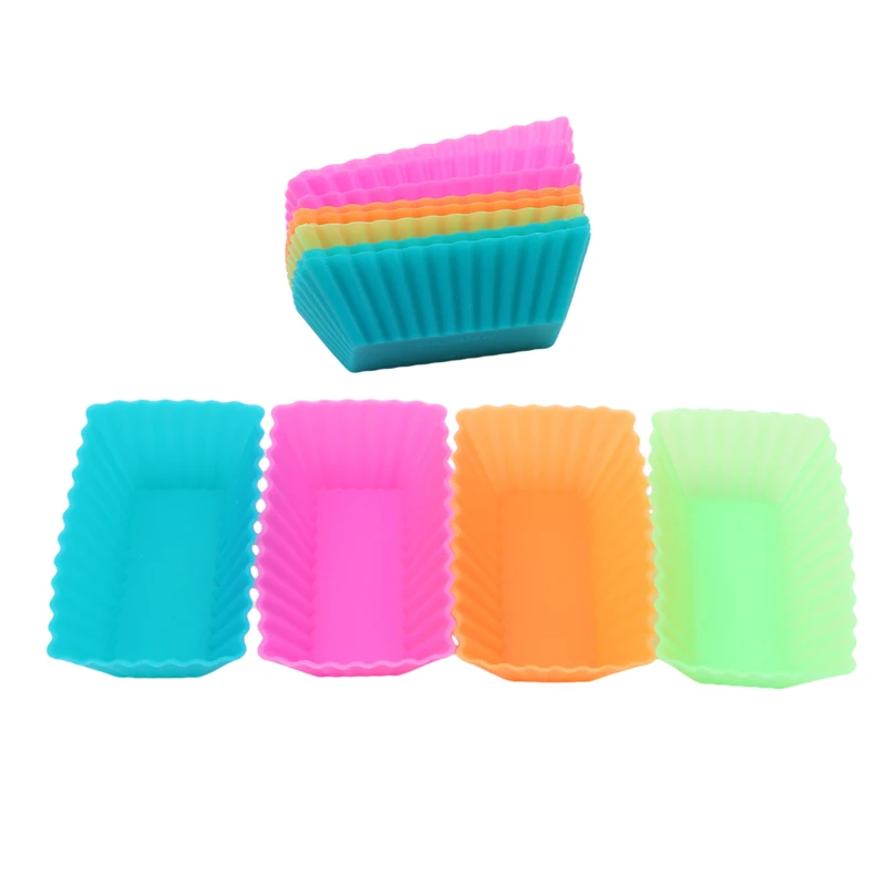 

6pcs Mini Silicone Muffin Cupcake Mould Mixed Color Rectangle Shape Bakeware Maker Mold Tray Baking Cup Molds Baking Tools