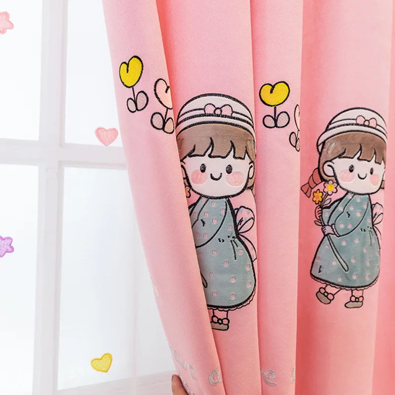 

Мультяшные занавески для девочек для принцессы спальни Розовая вышивка звезда вуаль льняная драпировка для гостиной эркерные шторы # E