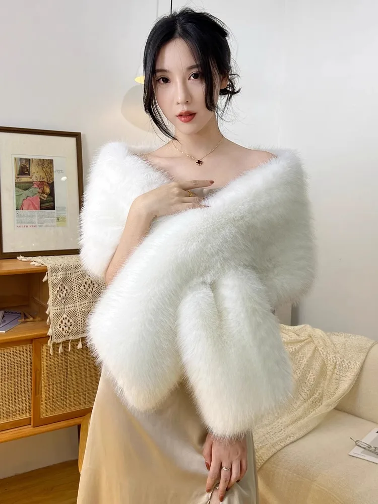 Фото Изящный комфортный шаль из искусственного лисьего меха, шарф, Cheongsam, вечернее свадебное платье, накидка, зимний теплый шейный платок, женский подарок №1