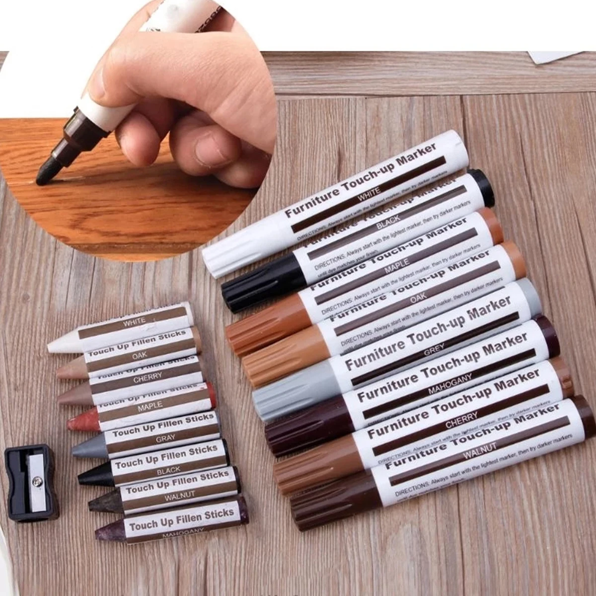 

17Pcs Furniture Scratch Repair Pens Kit Professional Floor Touch-Up Crayons Reusable Wood Scratches Restore Kit Multifunctional
