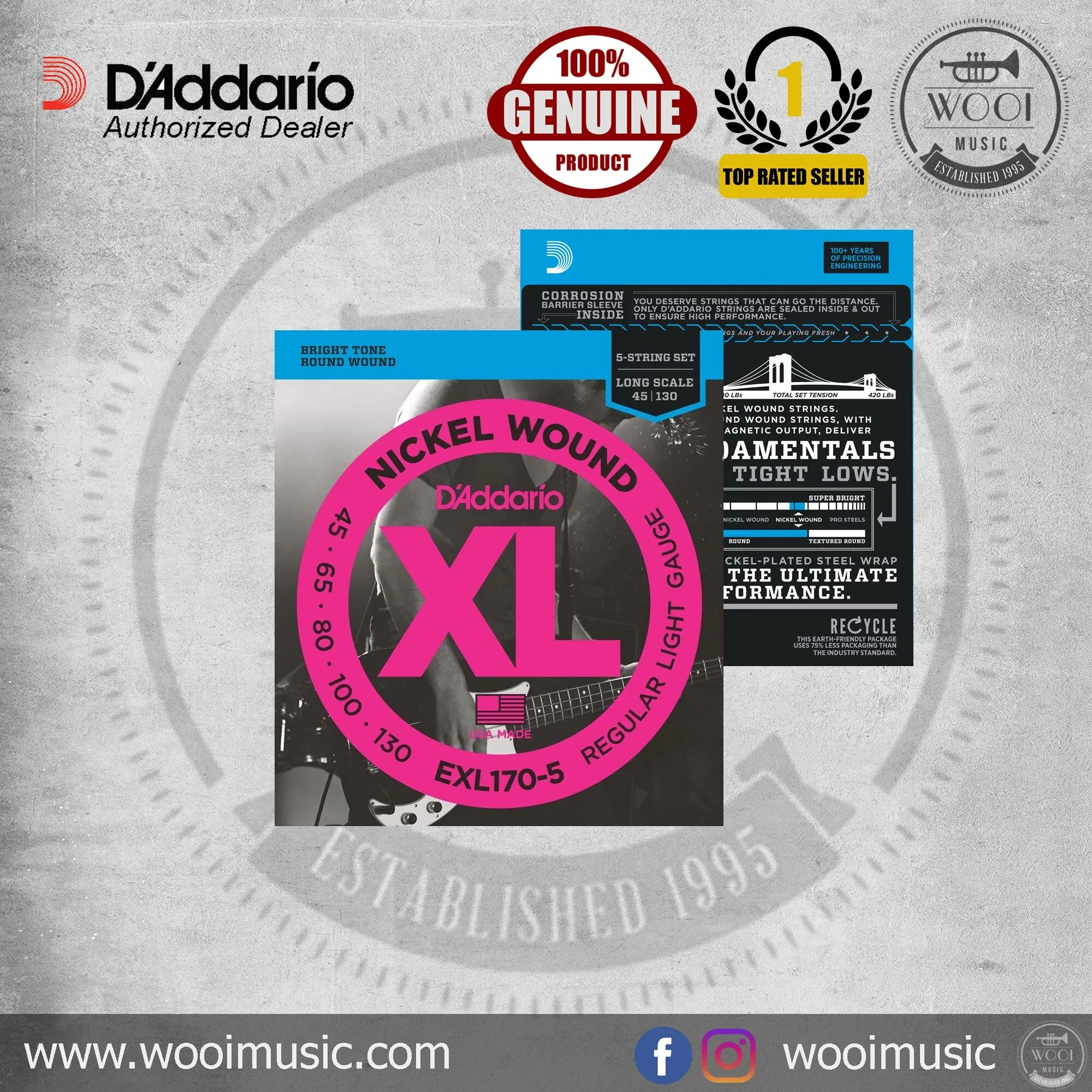 

Daddario EXL170-5 строк для бас-гитары (45-130)