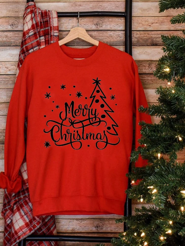 

Tree Winter Happy Love Graphic Sweatshirts Print Fashion Holiday Clothing Merry Christmas Woman Hoodies Female Women Pullovers