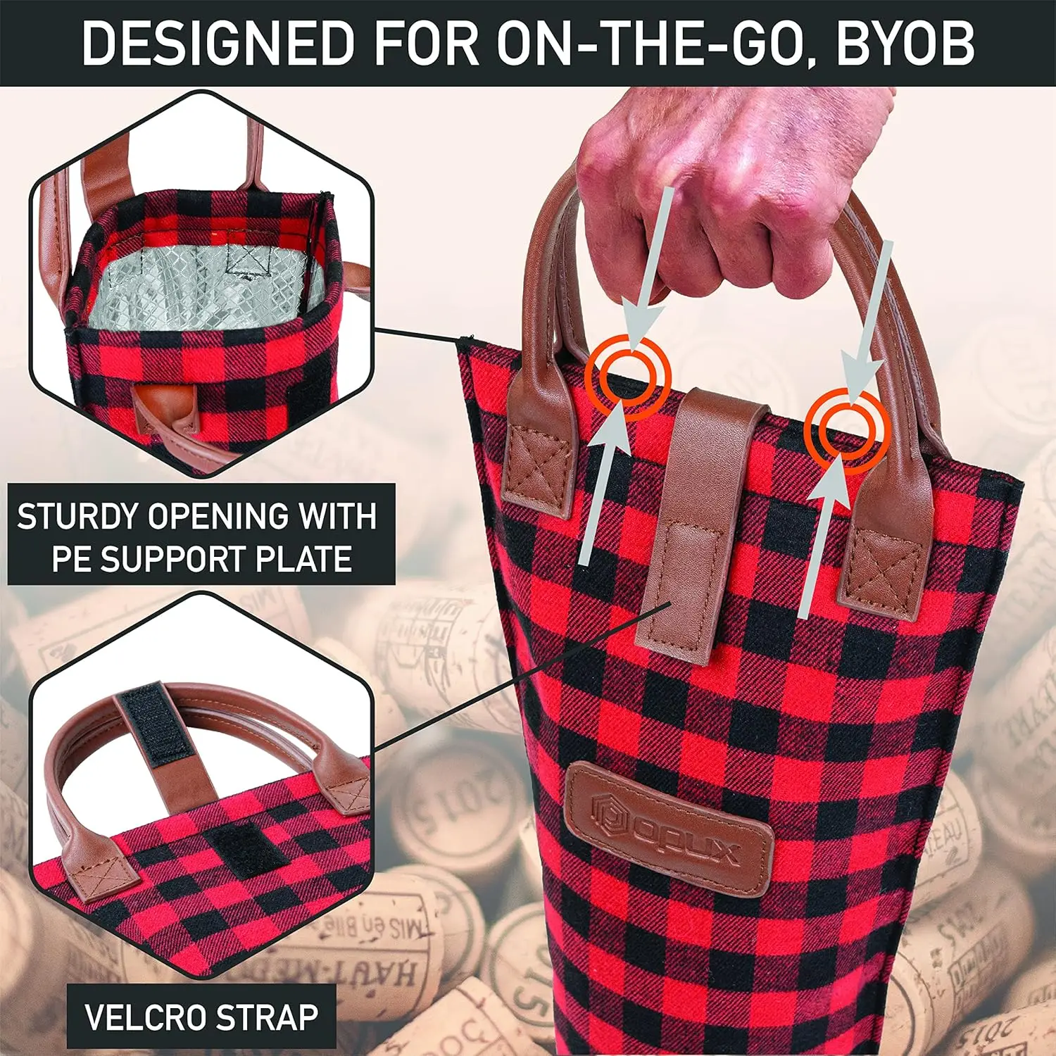 Фото Opux Wine Bag Сумка-переноска для одной бутылки, изолированная дорожная сумка-холодильник для вина для подарка на пляже для пикника, портативная с термоподкладкой One Bo №4