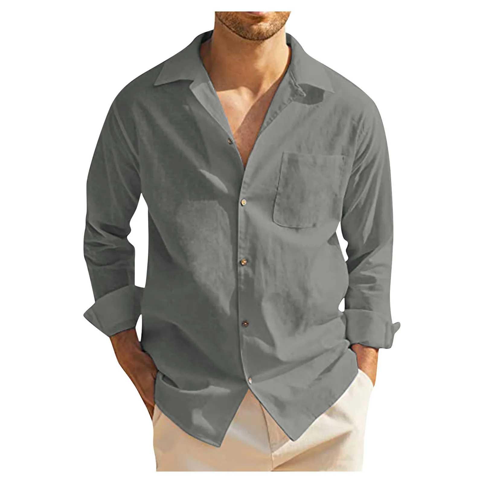 Fashion Designer Spring Summer Men's Casual Solid Color Long Sleeve Shirts