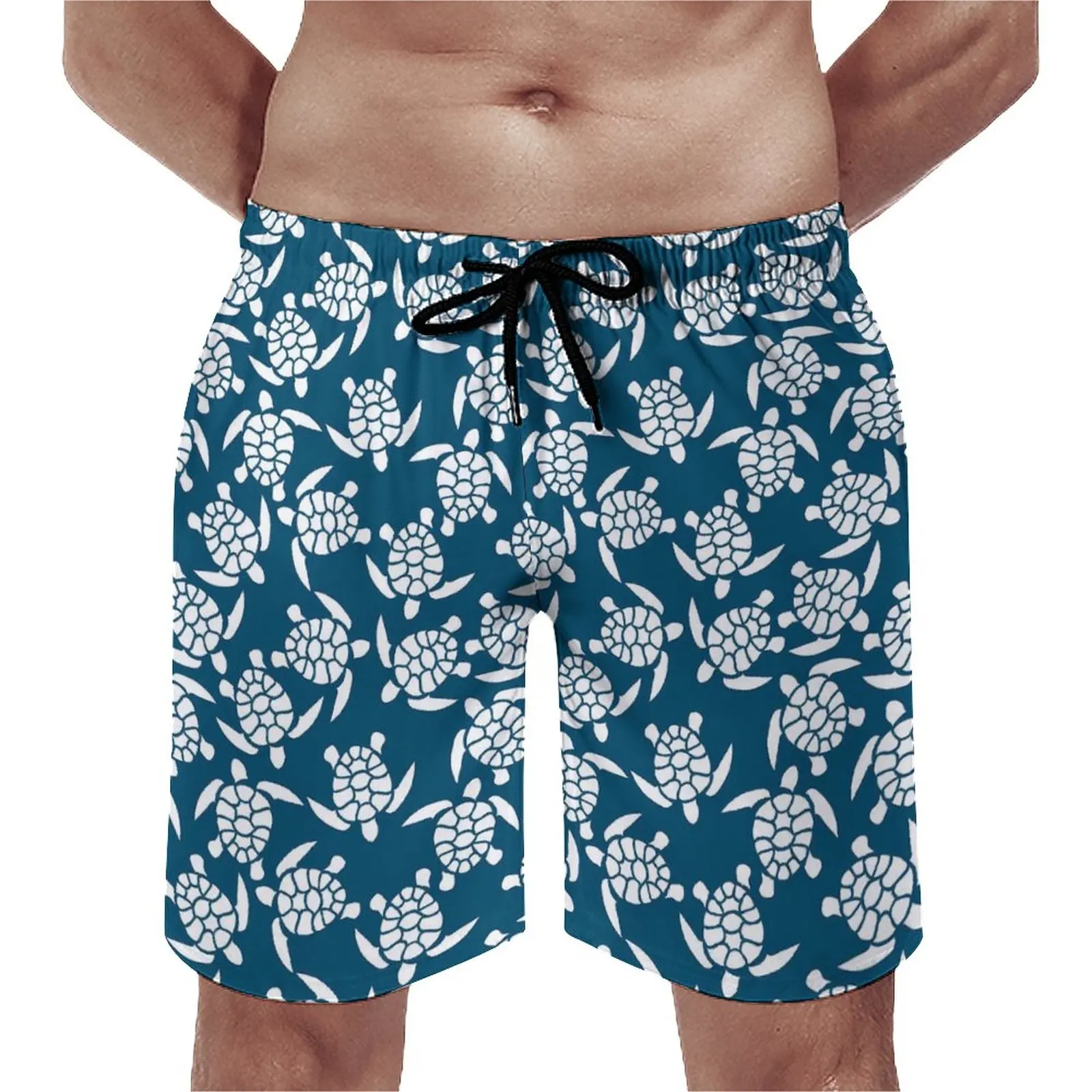 

Board Shorts Cute Turtles Casual Swim Trunks White and Blue Man Quick Dry Sports Fitness Hot Sale Plus Size Beach Shorts