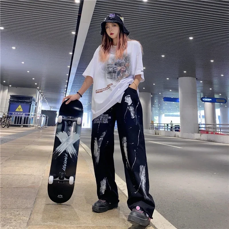 Thin Black Punk Cargo Pants Girls Korean Sweatpants Baggy Gothic Printing Pant Summer Autumn Hip Hop Harajuku Trousers Unisex