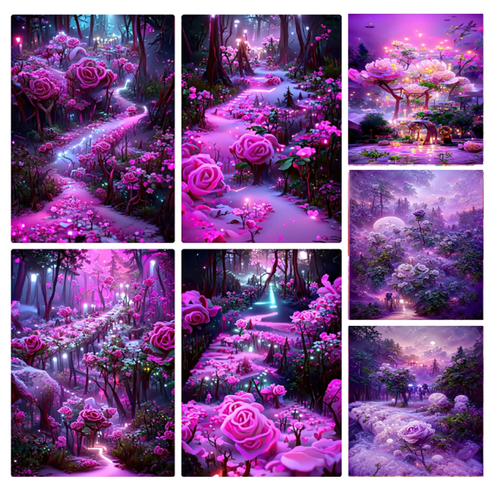 

New Arrivals 5D DIY Diamond Painting Purple Rose Garden Landscape Diamond Embroidery Mosaic Cross Stitch Full Square Drill