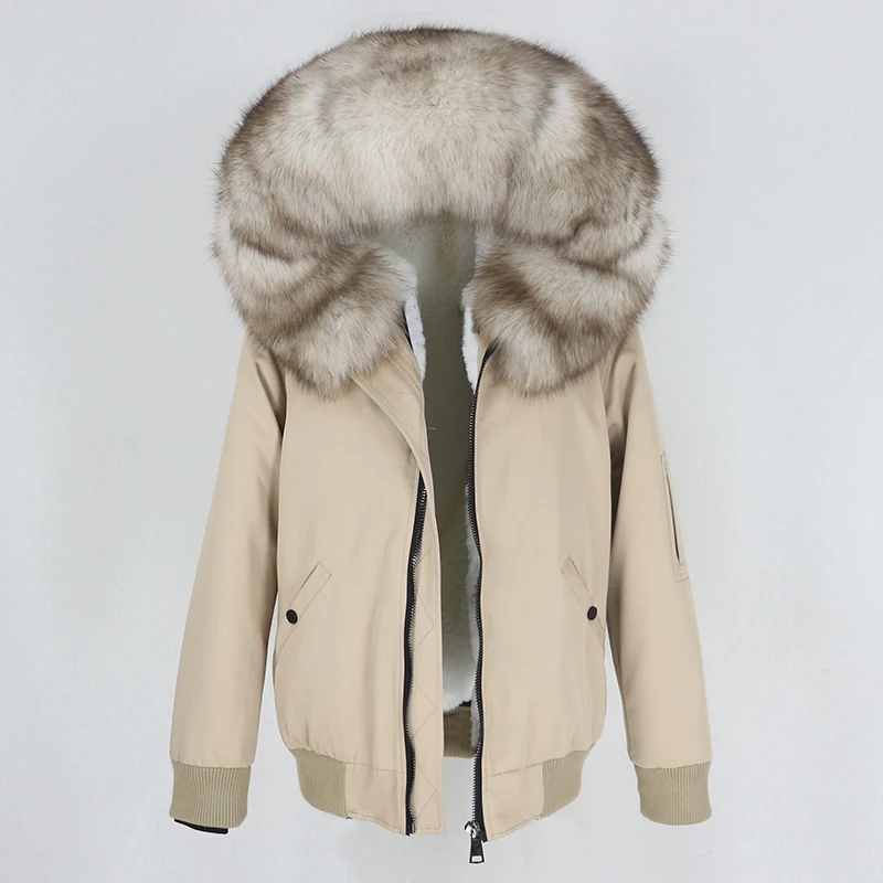 

OFTBUY 2023 New Women Waterproof Bomber Parka Real Fur Coat Winter Jacket Women Natural Fox Fur Collar Hood Warm Thick Outerwear