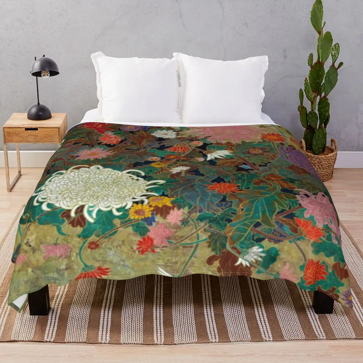 FlowerJapanese Painting Blankets Flannel Print Fluffy Throw Blanket for Bed Home Couch Camp Cinema