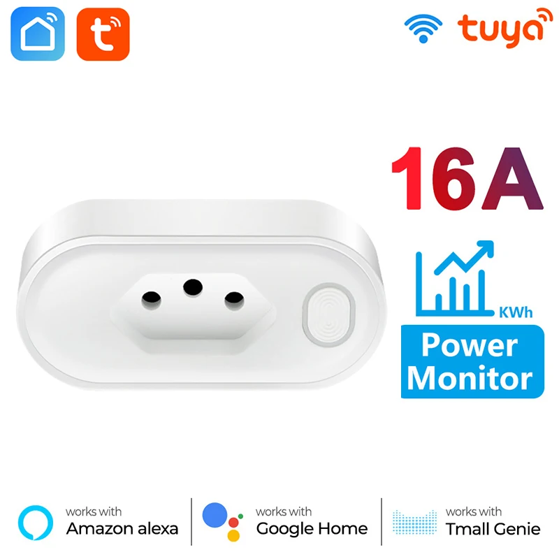 

Tuya Wifi Brazil Smart Plug 16A Brasil Inteligente Socket Smart Home Automation Power Outlet Works With Alexa Google Home