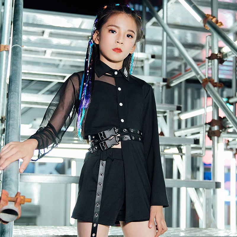 

Girls Jazz Dance Costumes Kids Street Dance Performance Stage Outfit Child Black Cool Hip-Hop Suit Catwalk Show Clothes