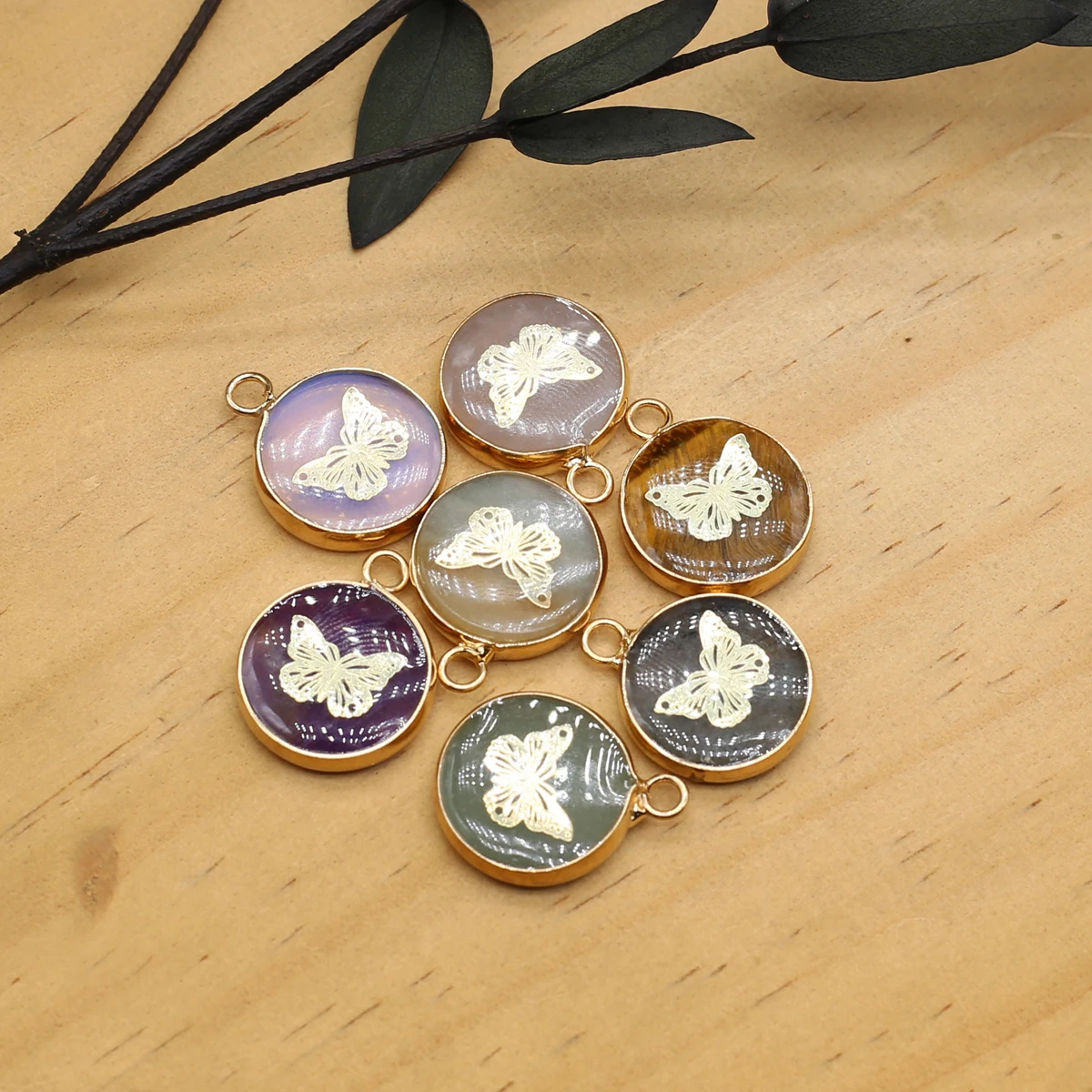

2Pcs Small Pendant Natural Stone Butterfly-Shaped Patter Pendant For Jewelry Making DIY Necklace Earrings Bracelet Accessory