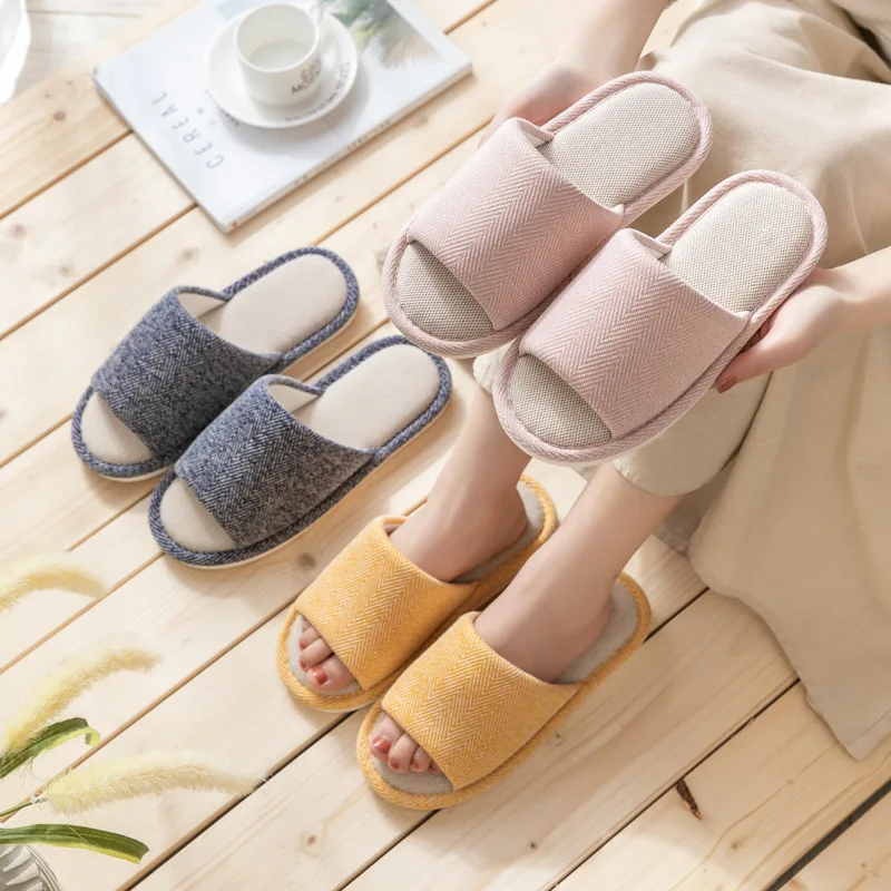 Cotton linen slippers women's summer home fabric art linen indoor lovers non slip soft floor Warm slippers Comfortable fashion