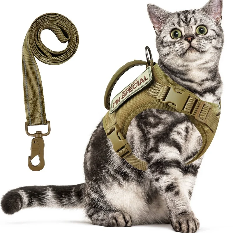 Tactical Cat Harness and Leash for Walking,Escape Proof Soft Adjustable Pet Vest Large Cat,Breathable Mesh Small Dog Fashion