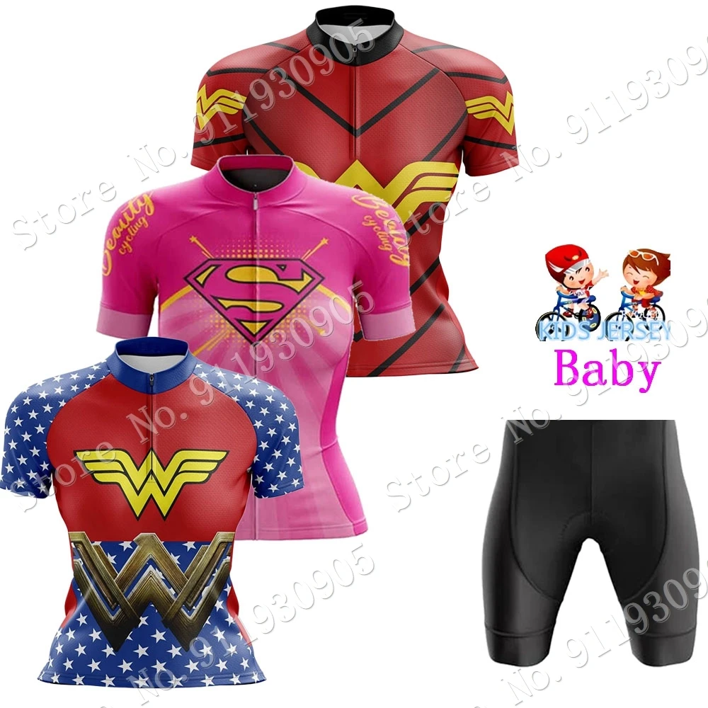 

2021 Kids Cartoon Anime Cycling Jersey Set Hero Boy Girls Cycling Clothing Children Road Bike Shirts Suit Maillot Ciclismo Ropa