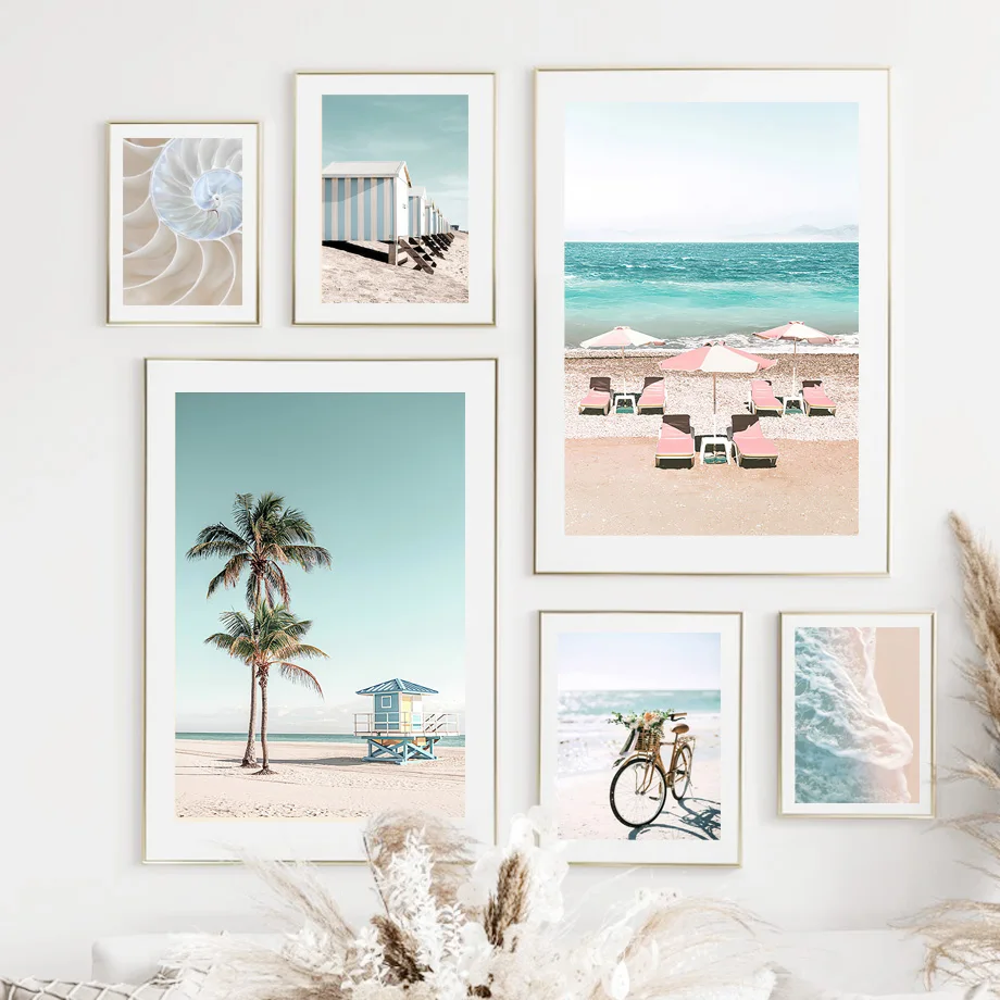 

Wave Beach Palm Conch Bike Deck Chair Parasol Nordic Wall Art Canvas Painting Posters And Prints Pictures For Living Room Decor
