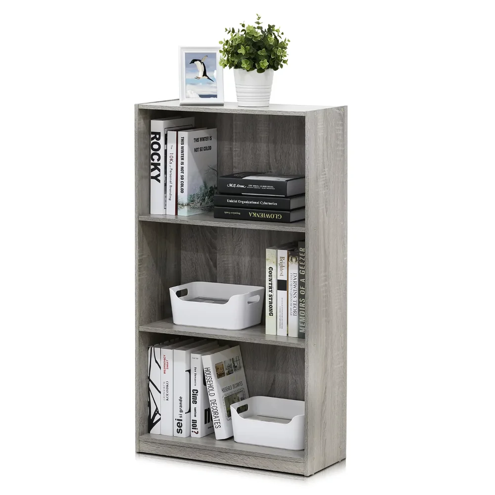 

Basic 3 - Tier Bookcase Storage Shelves, French Oak Grey