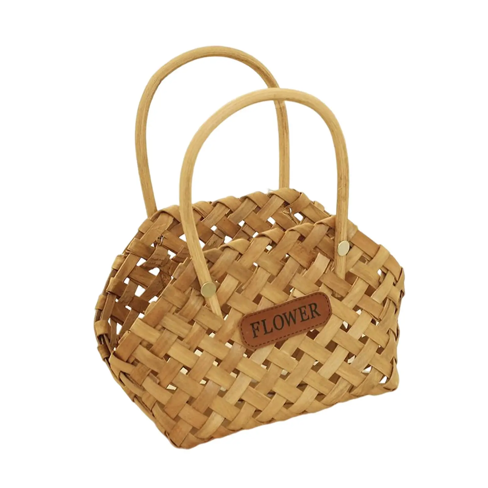 Woven Flower Basket Gift Basket Empty to Fill Wooden Woven Basket for Storage Wood Chip Picnic Basket for Wedding Flower Pantry images - 6