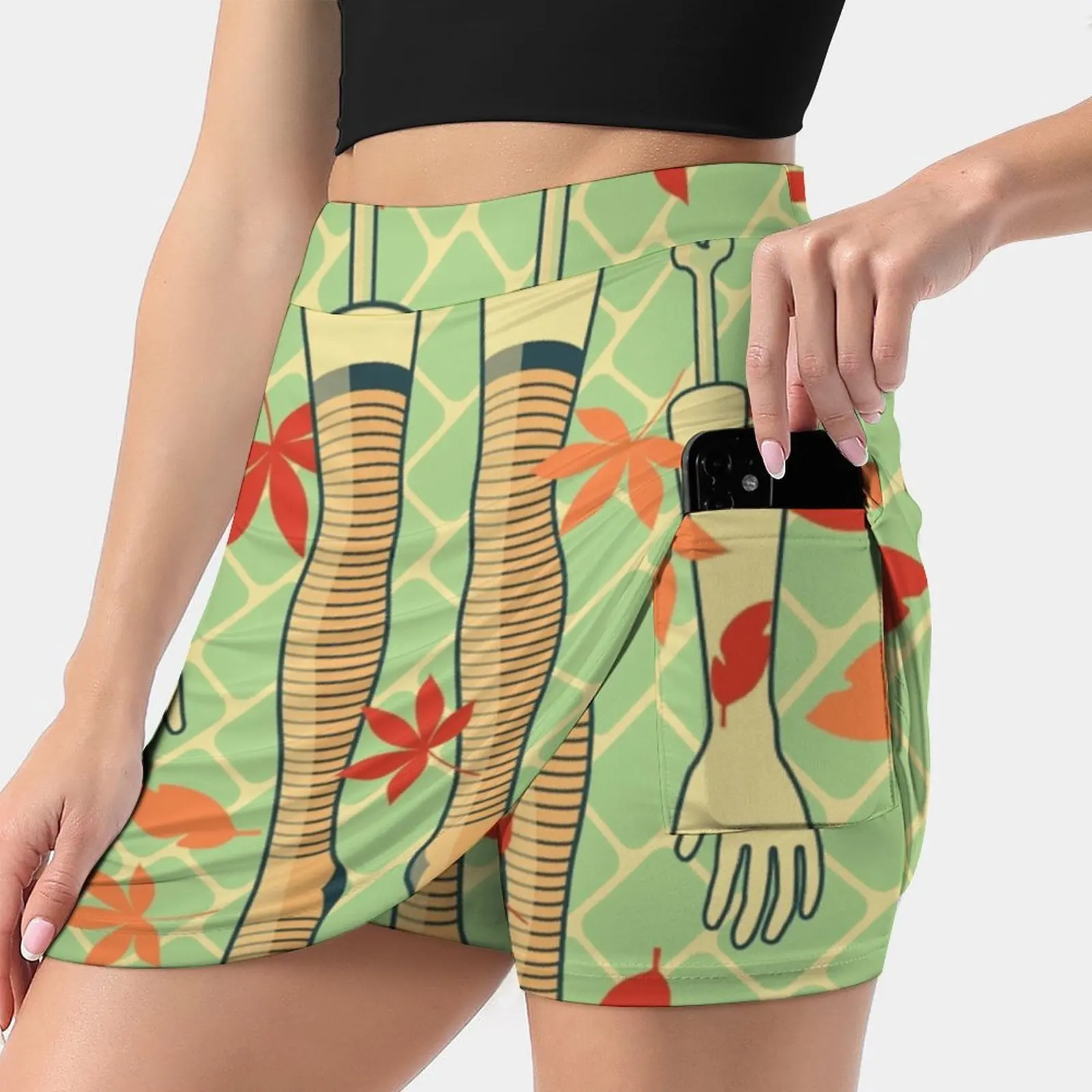 

Юбка женская летняя с принтом в виде листьев и кирпичной стены