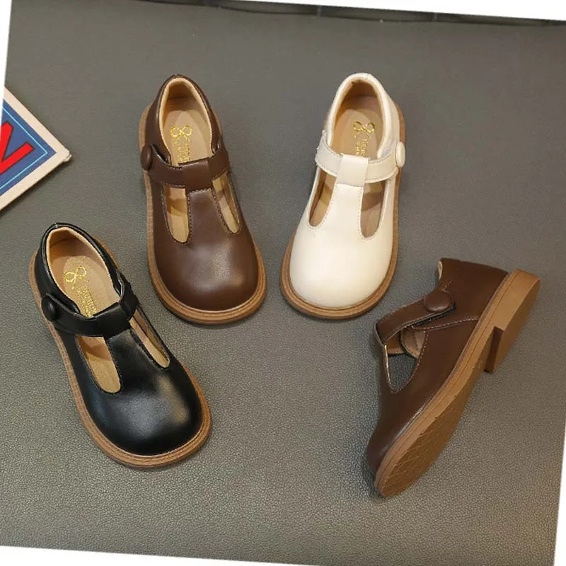 2023 New Soft Leather Shoes for Children Girls Soft Anti-slip Cinderella Shoes Baby Girls Dress Shoes Balck Brown Toddler Shoes