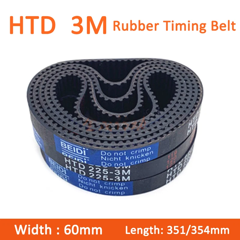 

1pc HTD3M Timing Belt Length 351mm 354mm Width 60mm Black Rubber Closed Loop Synchronous Belt Pitch 3mm