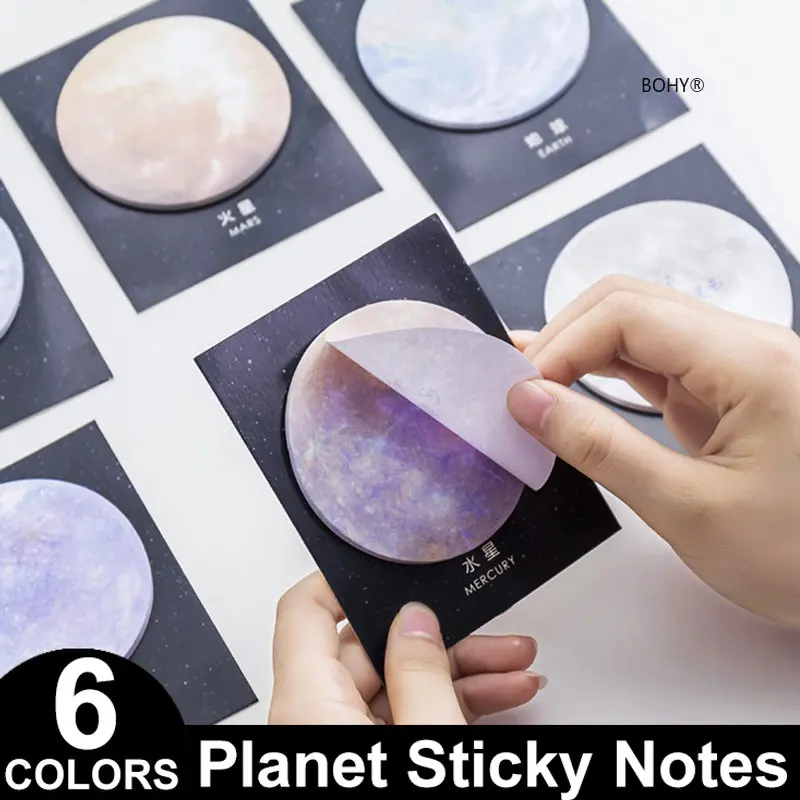 

30 Sheets Starry Planet Series Round Shape Memo Pads Sticky Notes Notebook Office Stationery
