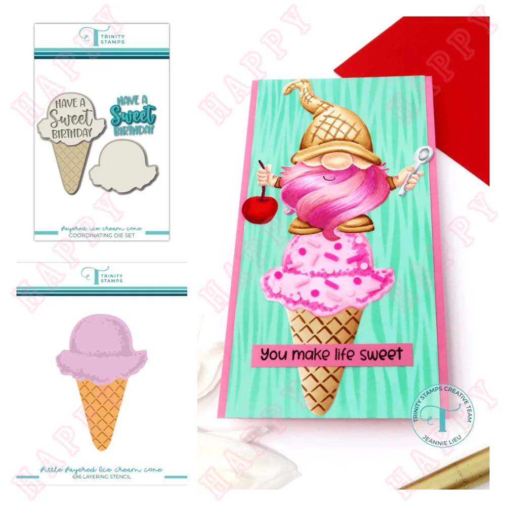

2022 Little Layered Ice Cream Cone Cut Dies Stencils Scrapbook Diary Paper Craft Decoration Template Make Diy Greeting Card Mold