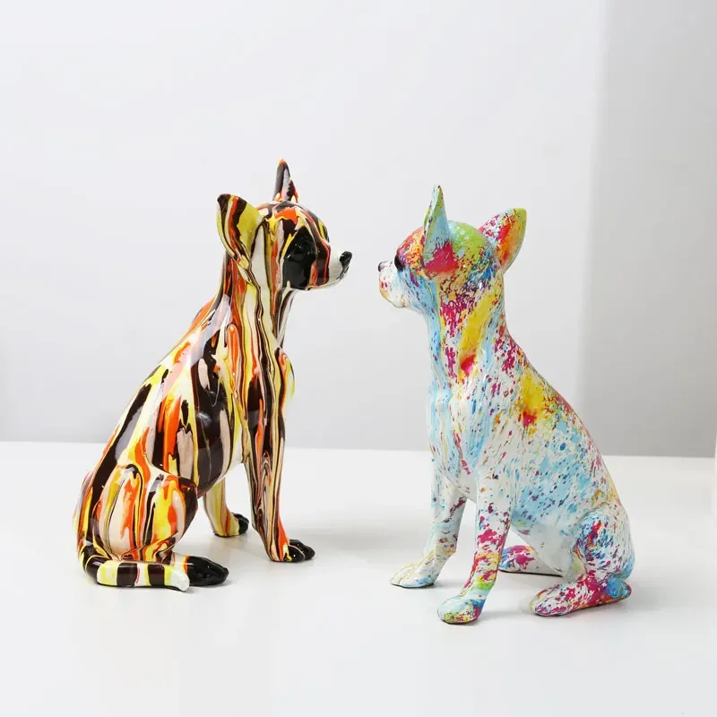 

Творческое искусство чихуахуа, красочные маленькие украшения, полимерные изделия для собак, украшение для дома, современное простое украшение для офиса, настольное ремесло