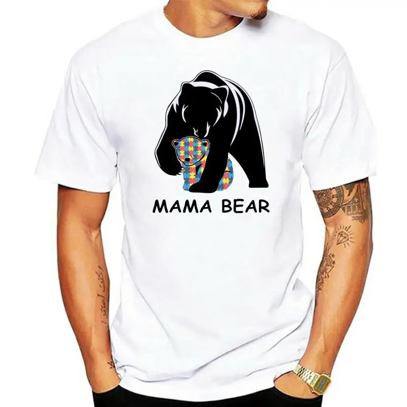 

100% Cotton O-neck custom printed T-shirt Autism Awareness Mom Mama Bear fashion TShirt man