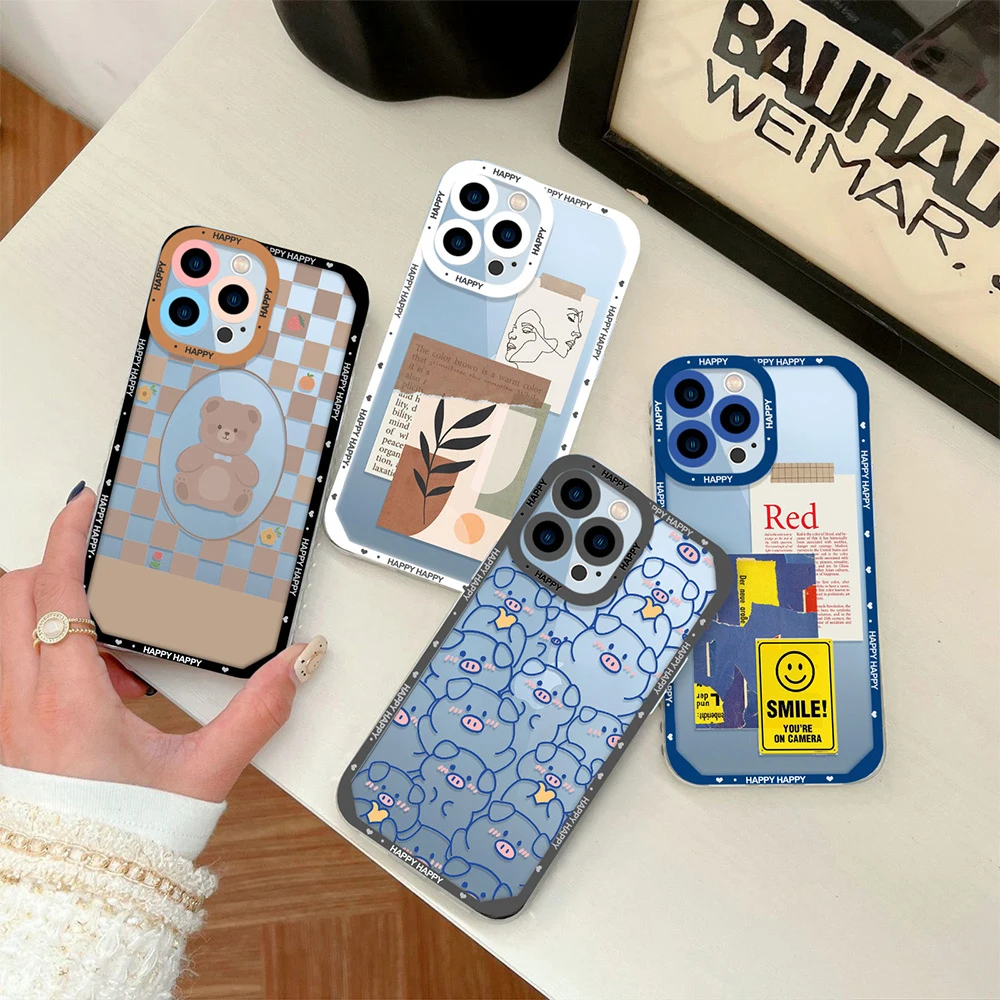 

Cute Pig Interesting Phone Case for IPhone 11 Pro Max 13 12 Mini XS X XR 7 8 Plus SE 2020 Clear TPU Camera Protection Cover