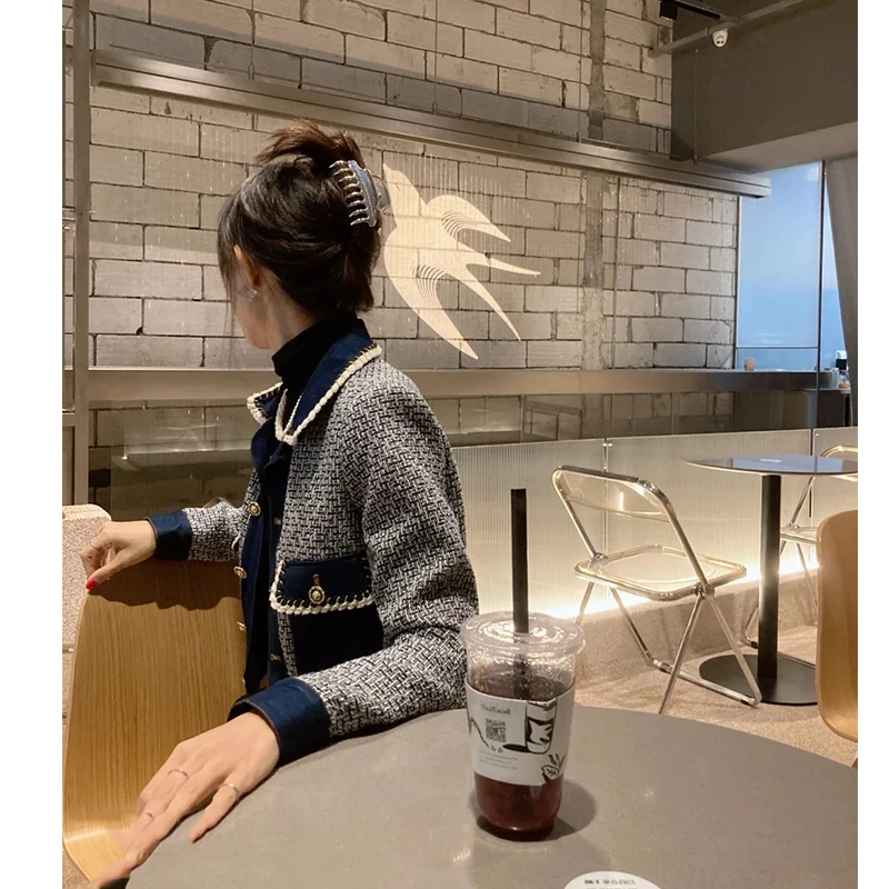 

Женская одежда, осень-зима 2023, искусственная ткань, куртка, шерстяное лоскутное короткое пальто с лацканами, пальто в Корейском стиле ретро, ...