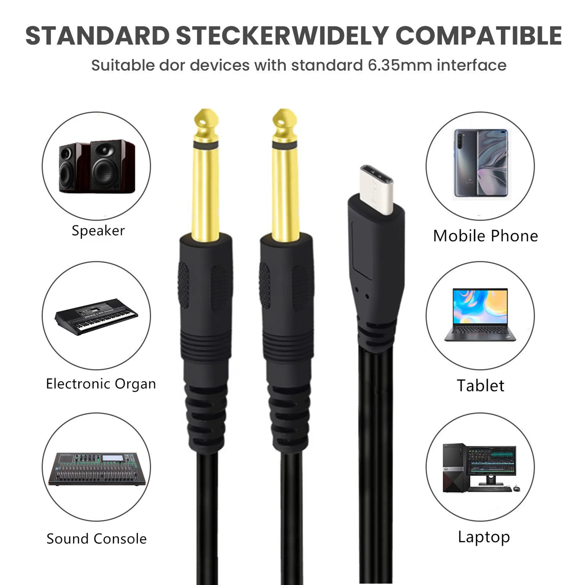 USB Type C для двойного 6 35 мм 1/4 дюйма Mono TS Splitter Y Аудиокабель Шнур смартфона планшета