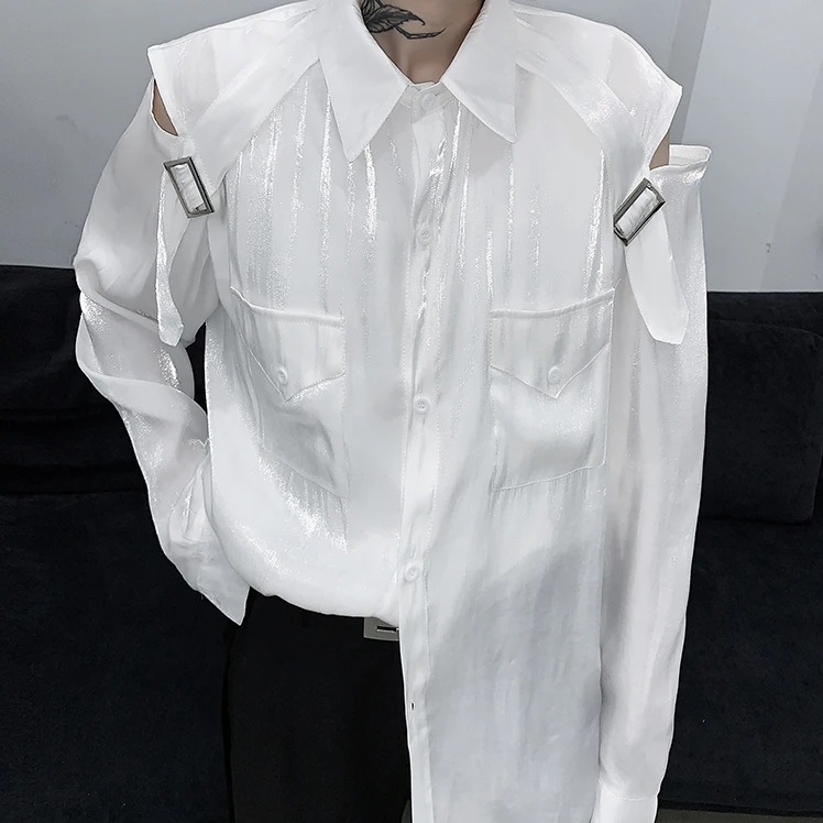 GetSpring женская рубашка 2024 осень с открытыми плечами длинным рукавом Однотонная