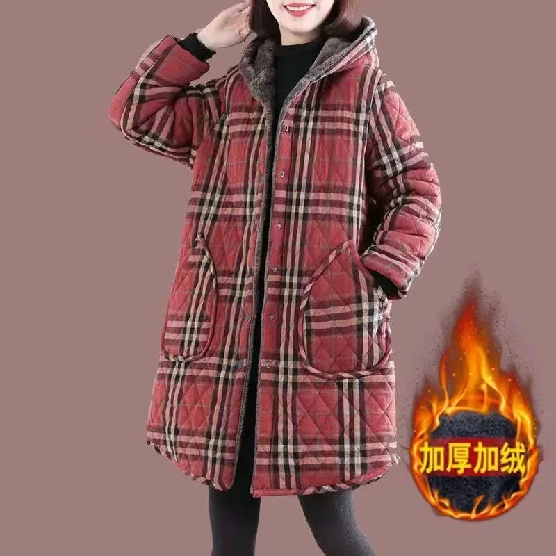 

Новая зимняя 2022 хлопковая конопляная стеганая куртка средней длины с капюшоном для женщин с кашемировой толстой теплой стеганой подкладкой