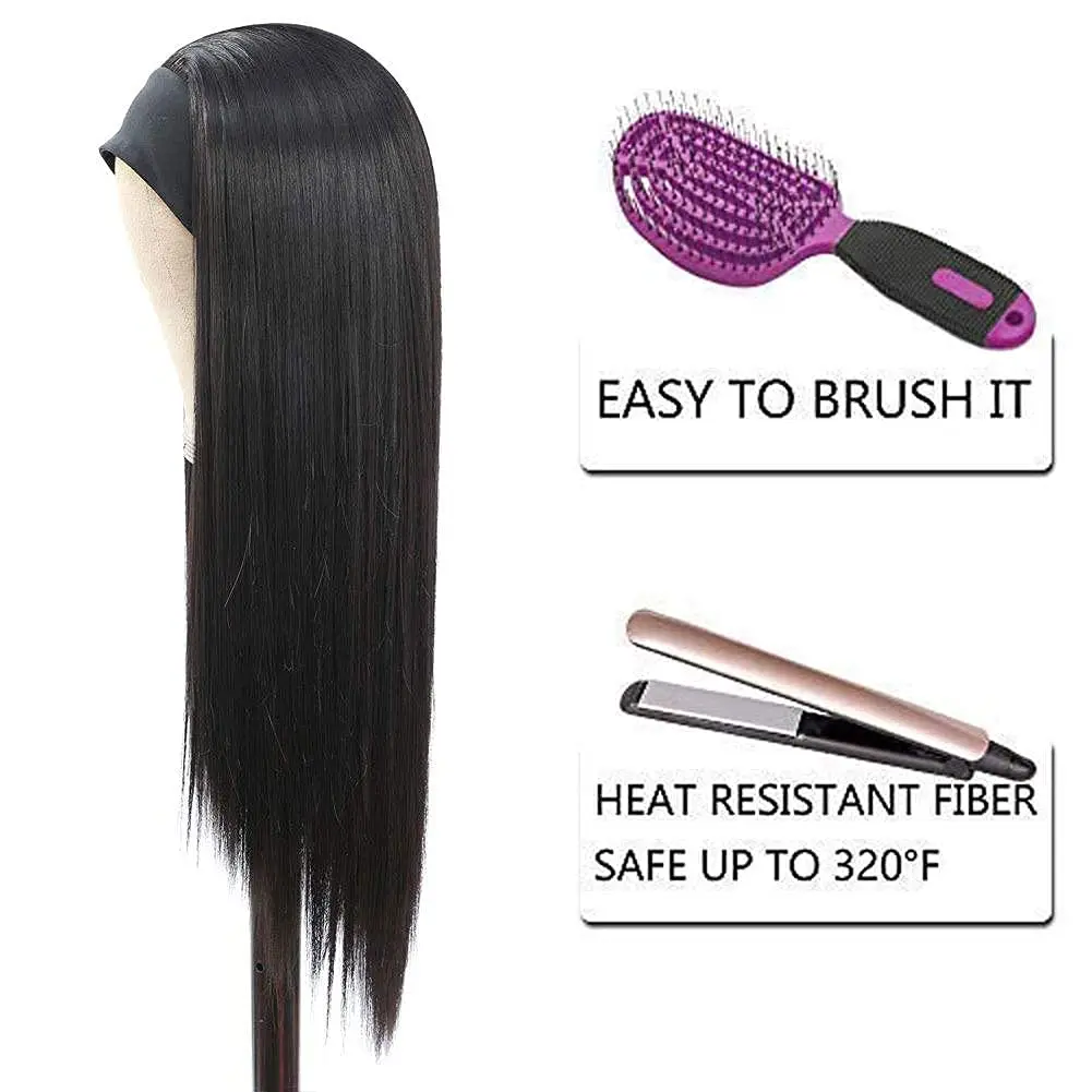 Headband Wigs for Women Thick Bouncy Black Hair Straight Wigs Glueless Synthetic Wigs Cosplay Daily Wigs Heat Resistant Fiber