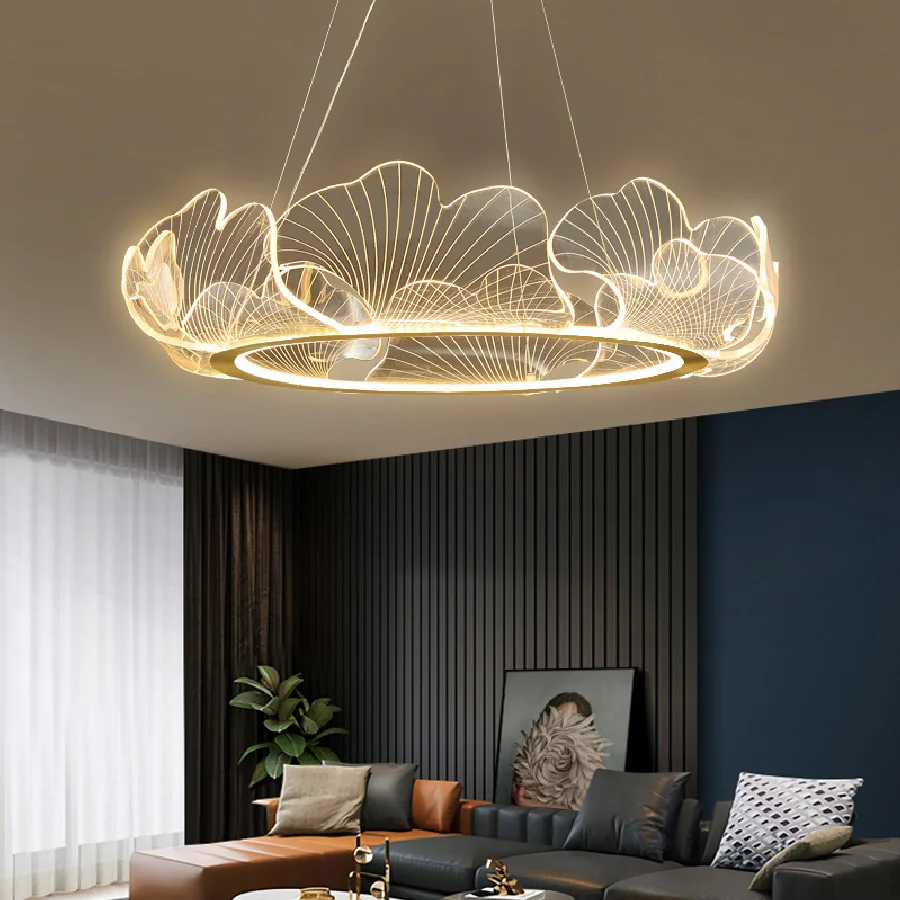 

Acrylic Leaves Led Chandelier Modern Pendant Lamp Living Dining Room Remote Control Hanging Ginkgo Ceiling Chandelier Fixtures