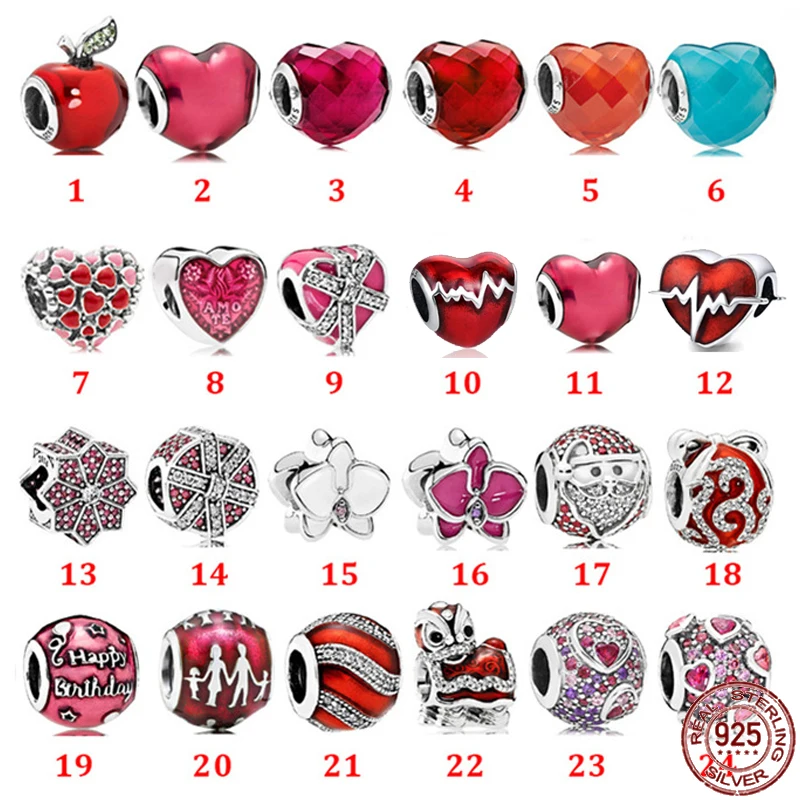 

New 925 Sterling Silver Valentine Hearts Collection Beaded fits Original Pandora Bracelets DIY Made for Women's Fine Jewelry