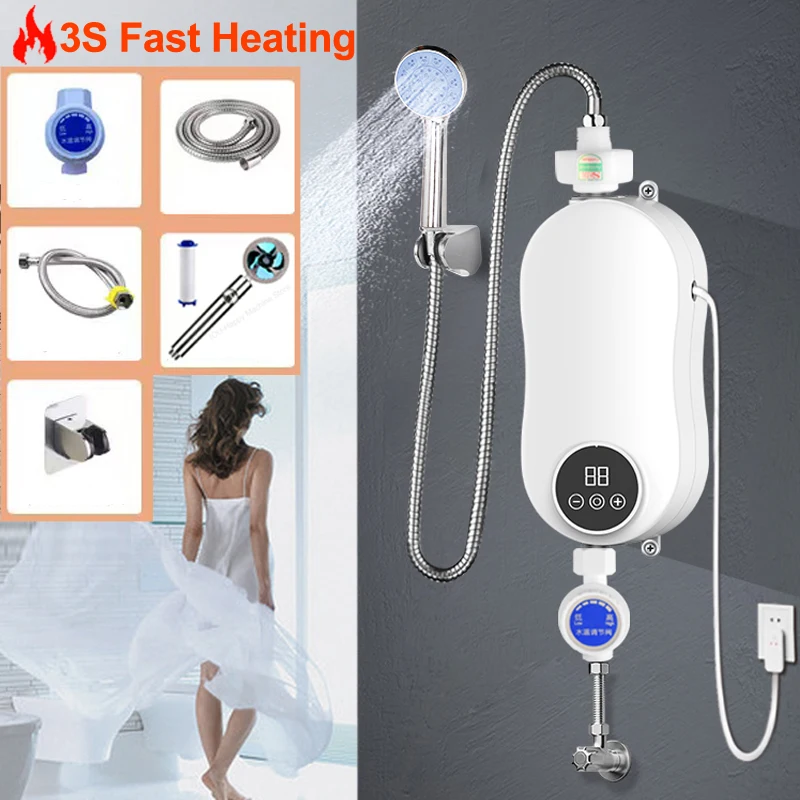 Mini 4500W Instant Tankless Electric Hot Water Heater Bathroom Kitchen Instant Heating Tap Demand Water Heater with LED EU Plug