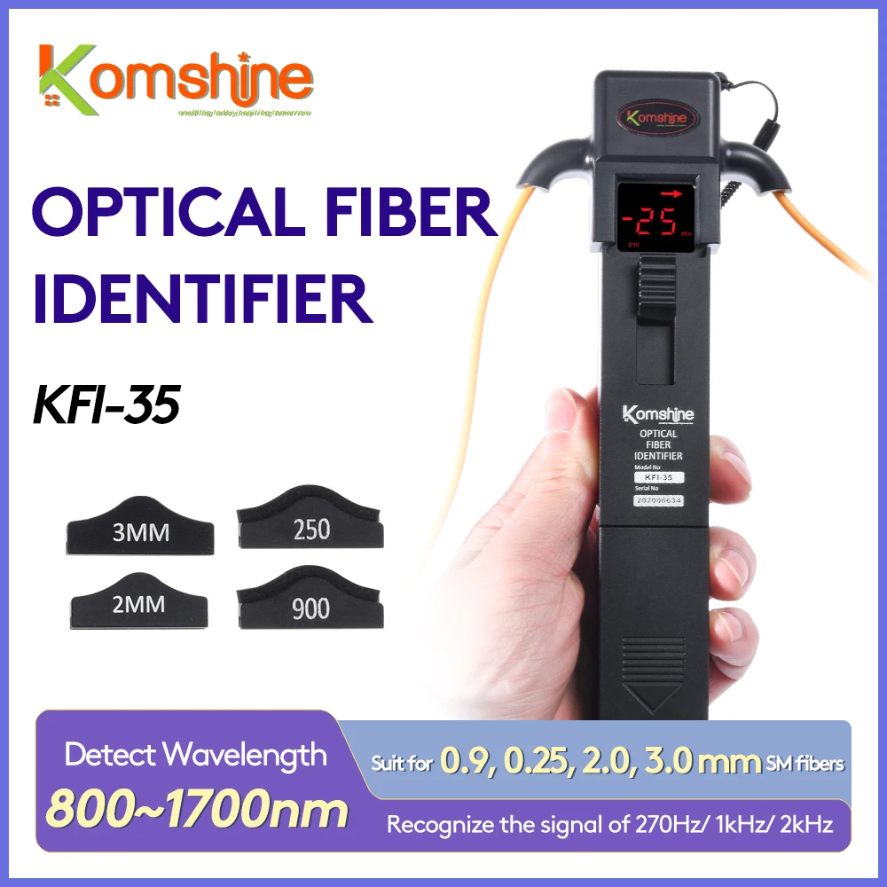Фото Идентификатор оптического волокна печени, металлический KomShine KFI-35, длина волны 800-1700 нм для кабеля 0,25 0,9 2,0 и 3,0 мм, 4 адаптера №1