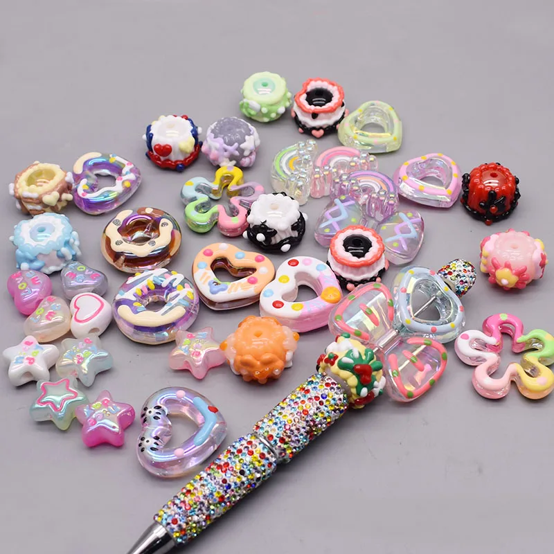 4/10 шт./пакет акриловые бусины сердце звезда цветок цветная живопись свободные