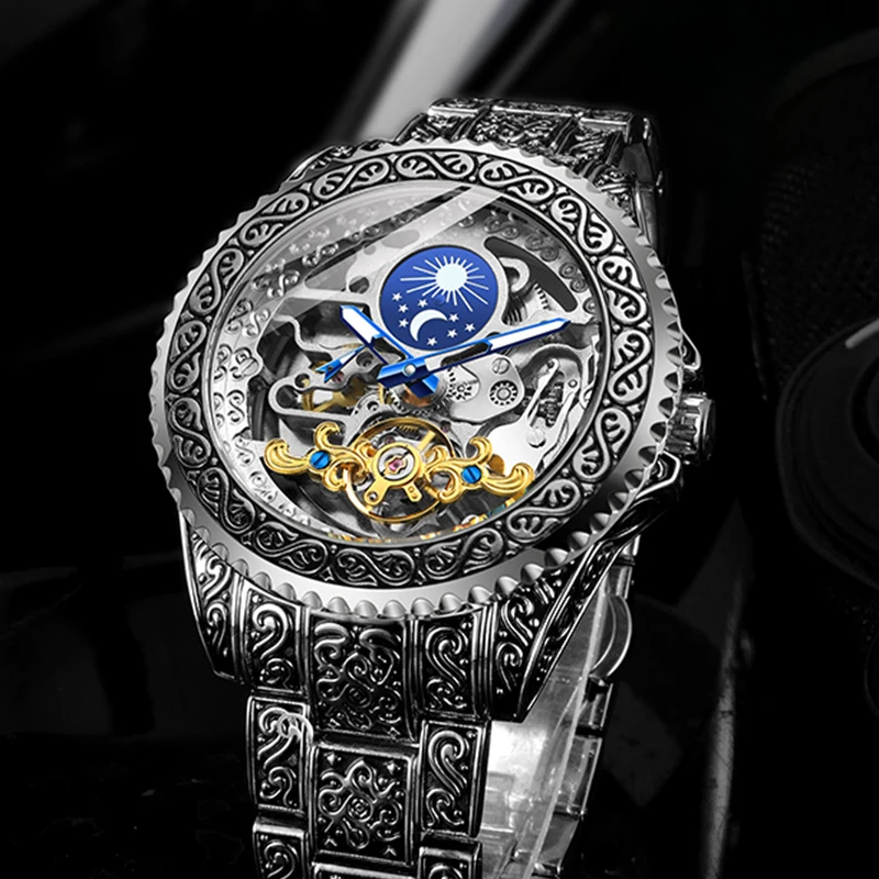 Часы наручные Forsining Turbillon Мужские автоматические механические с браслетом из