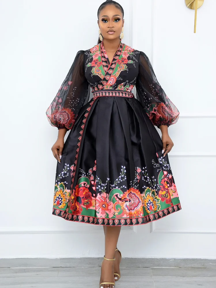 

African Dresses for Women Summer New 2022 African Women Short Sleeve Printing Polyester Dress African Print Dresses