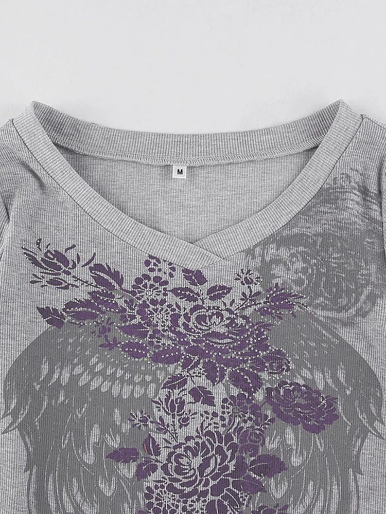 Женская футболка с длинным рукавом Tawnie винтажный укороченный топ принтом Y2K