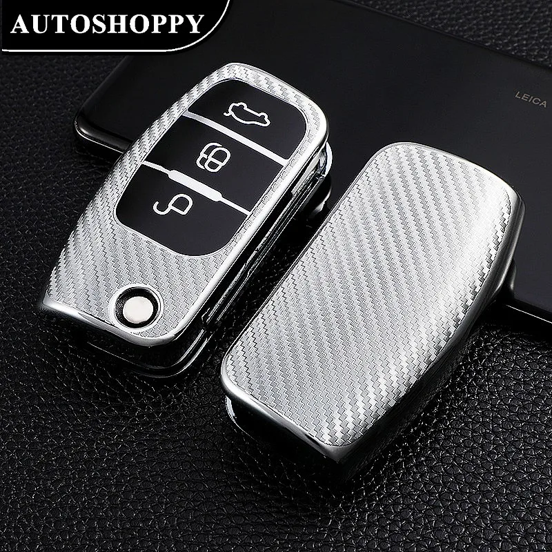 

Carbon Fiber TPU Folding Key Cover Bag Shell Case Protector For Ford Focus 2 MK2 Fiesta Mondeo Galaxy Falcon Territory Ecosport