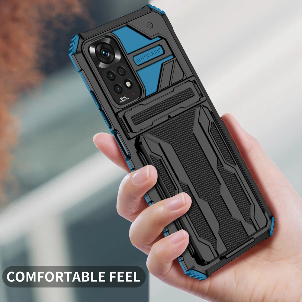 keysion shockproof armor case for redmi note 11 11s 11 pro5g 10 card bag stand phone back cover for poco x4 nfc x3 m3 m4 pro 5g free global shipping