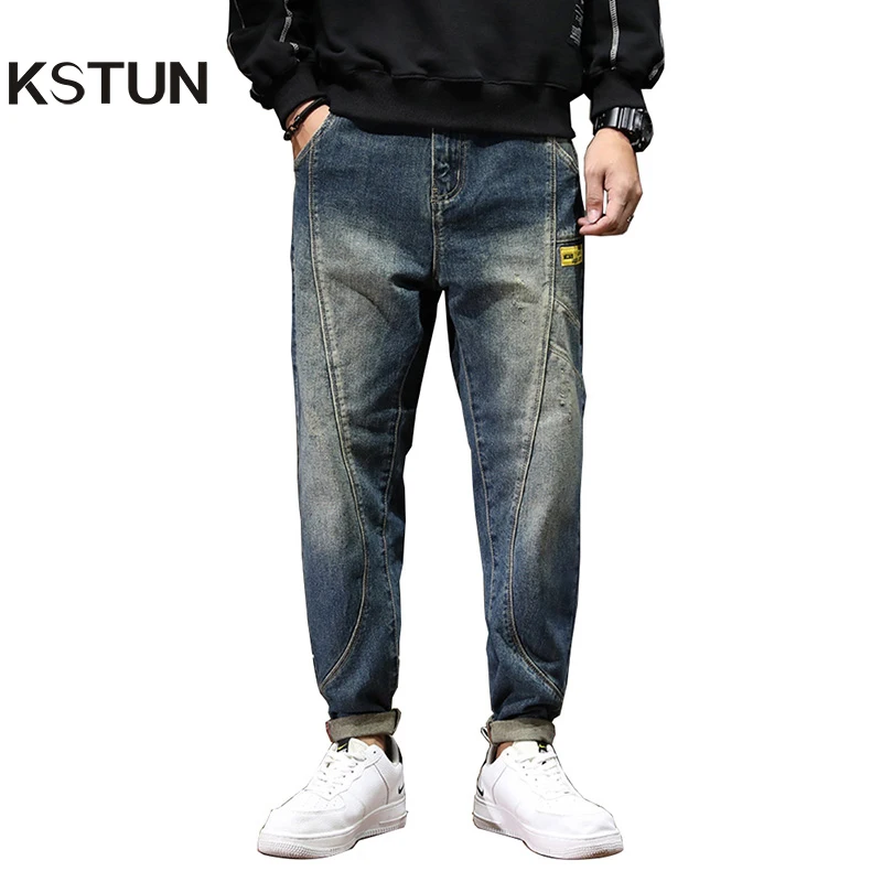 

Джинсы-багги мужские в стиле ретро, свободные брюки-султанки с широкими штанинами, мотоциклетные джинсы в стиле оверсайз, синие, осень, 42