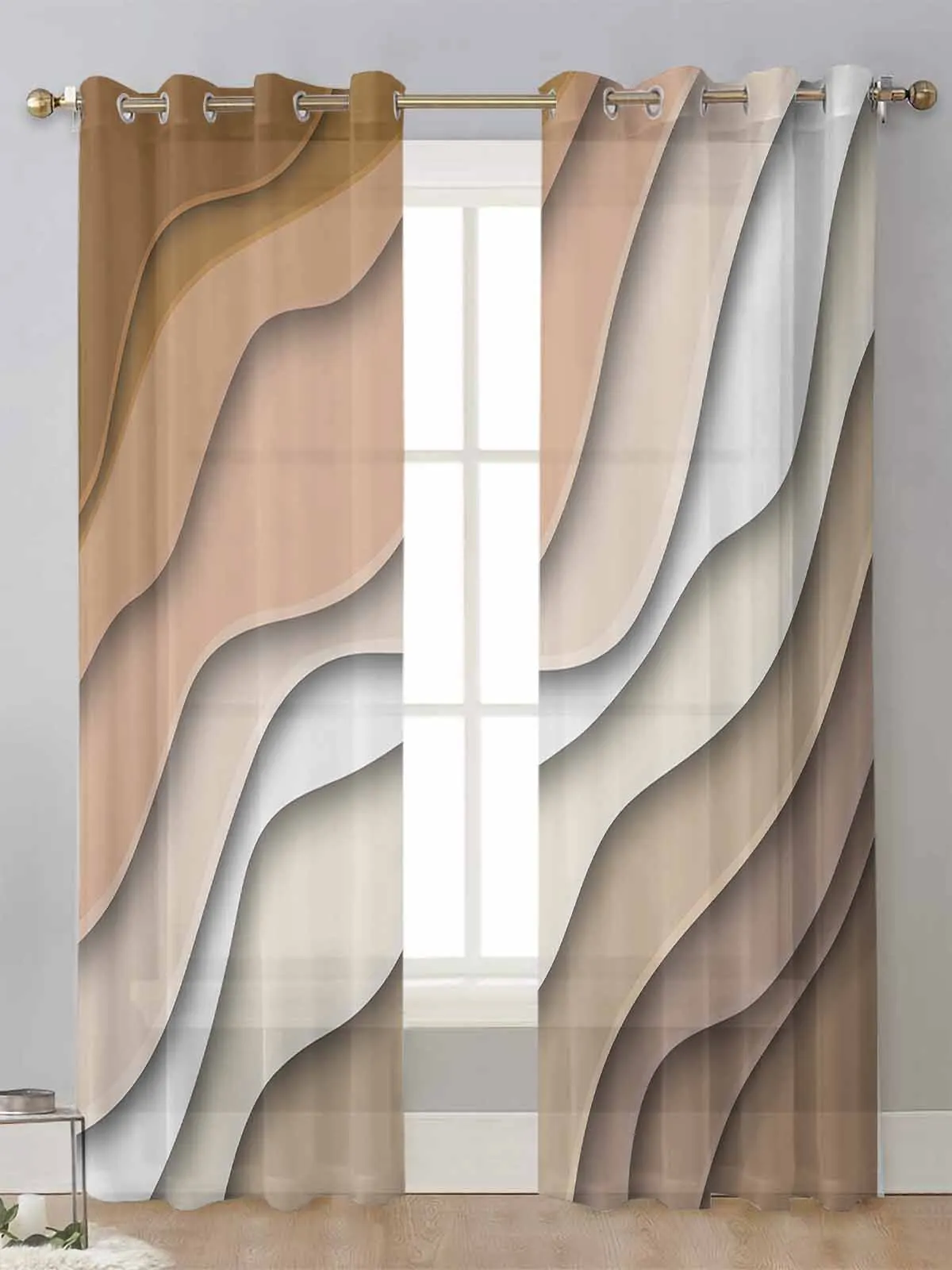 

Brown Gradient Modern Geometric Abstraction Sheer Curtains For Living Room Window Voile Tulle Curtain Cortinas Drapes Home Decor